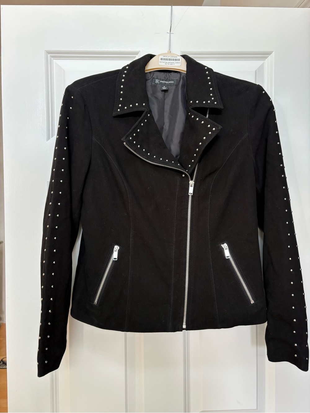 INC International Concepts Authentic Suede Black Studded Moto Jacket